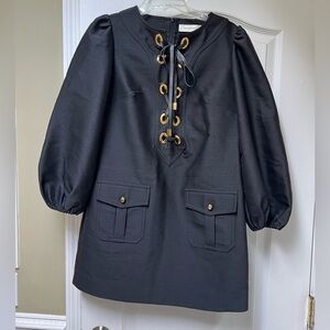 NWOT. Zimmermann Black Mini Dress with Gold Accents